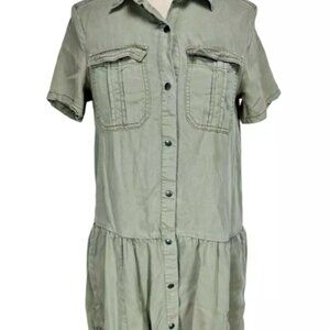MAX JEANS Olive Green Denim Button Up Shirt Dress WOMEN'S XS